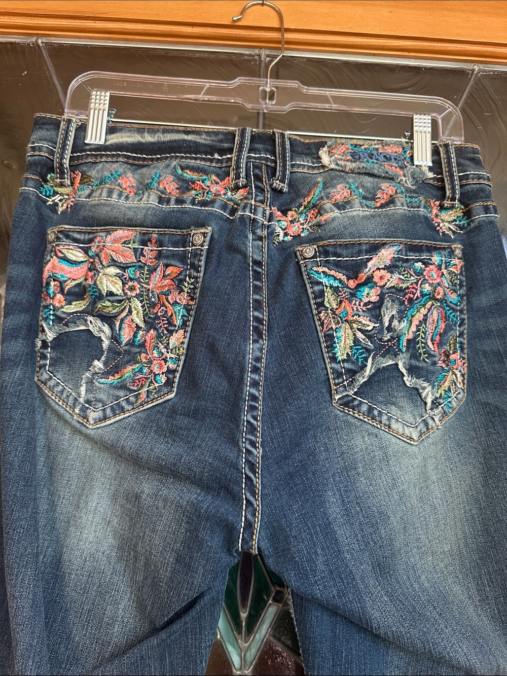 Grace in LA Blue Embroidered Skinny Jeans - Picture 5 of 5